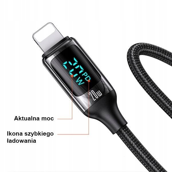 Usams Kabel pleciony U78 Usb-c naLightning Led 1.2m 20W Pd Fast Charge biał