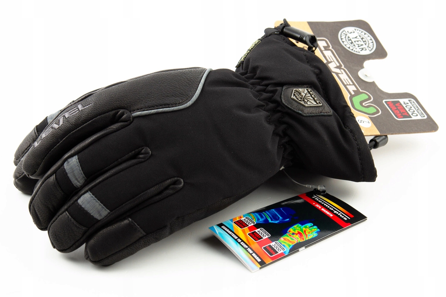 Rękawice Level zimowe narciarskie męskie czarne ze skórą r. S 7