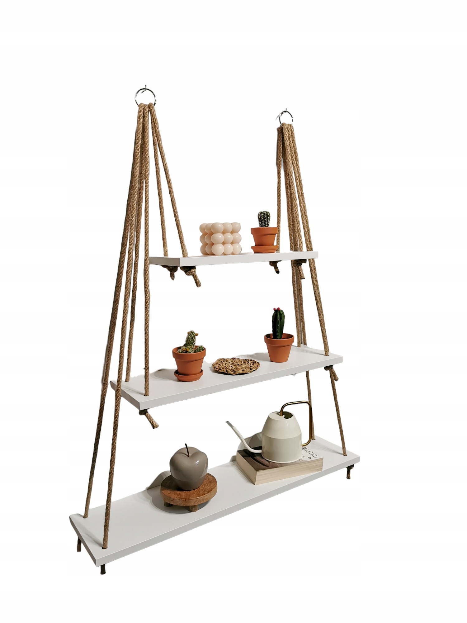 Wiszące białe półki na sznurkach linach loft