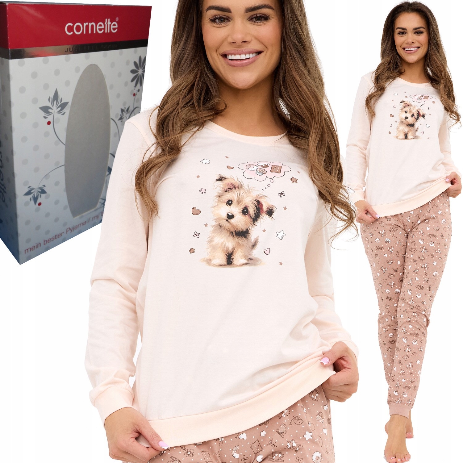 Cornette dámské pyžamo bavlna 671/431 Sweet Dog pejsek béžová M