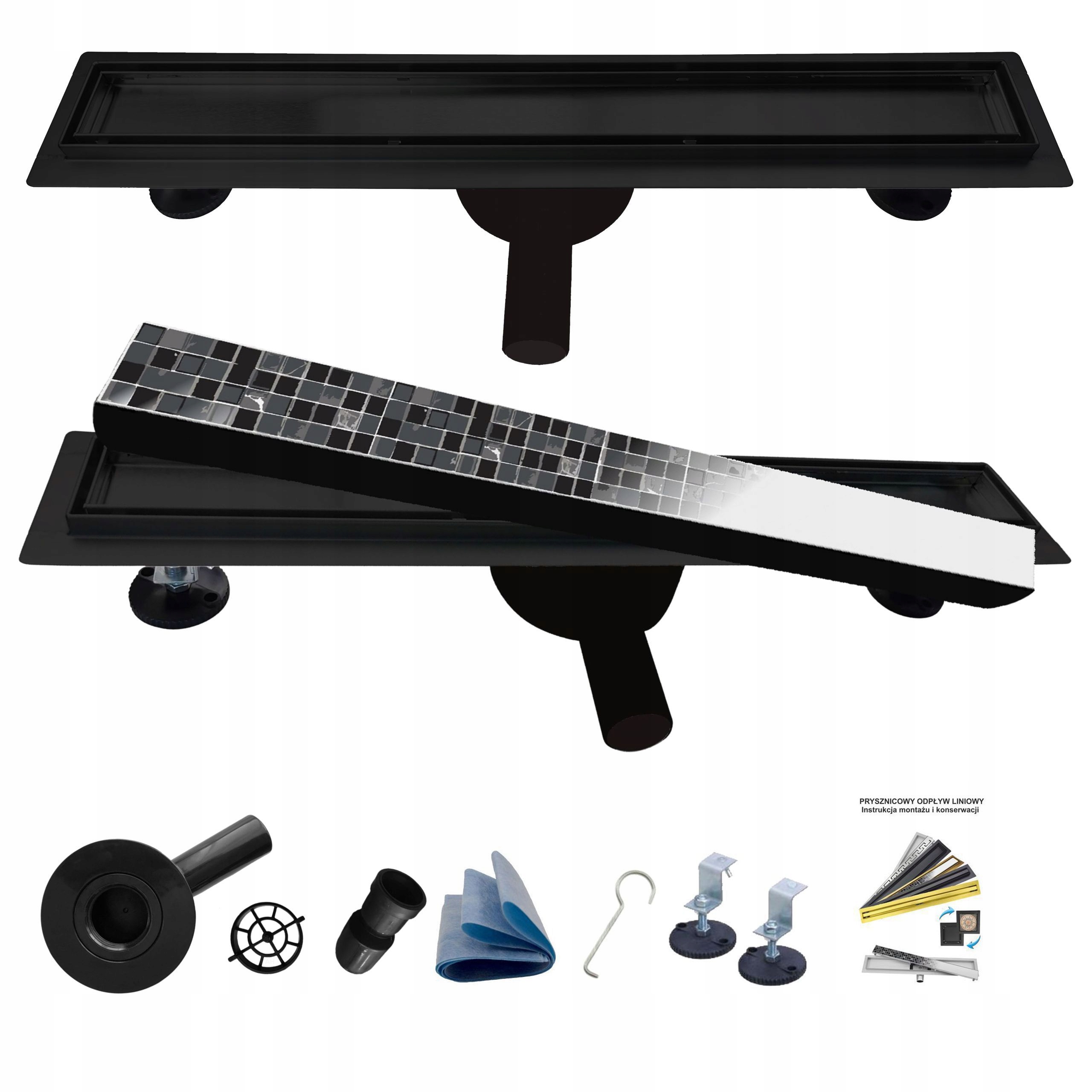 X-HOME ODPŁYW LINIOWY 120 CZARNY 2w1 OBROTOWY SYFON Pod Płytkę Dwustronny