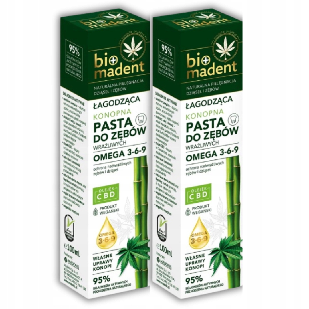 Bio Madent Konopná upokojujúca pasta na citlivé zuby CBD 2x100 ml