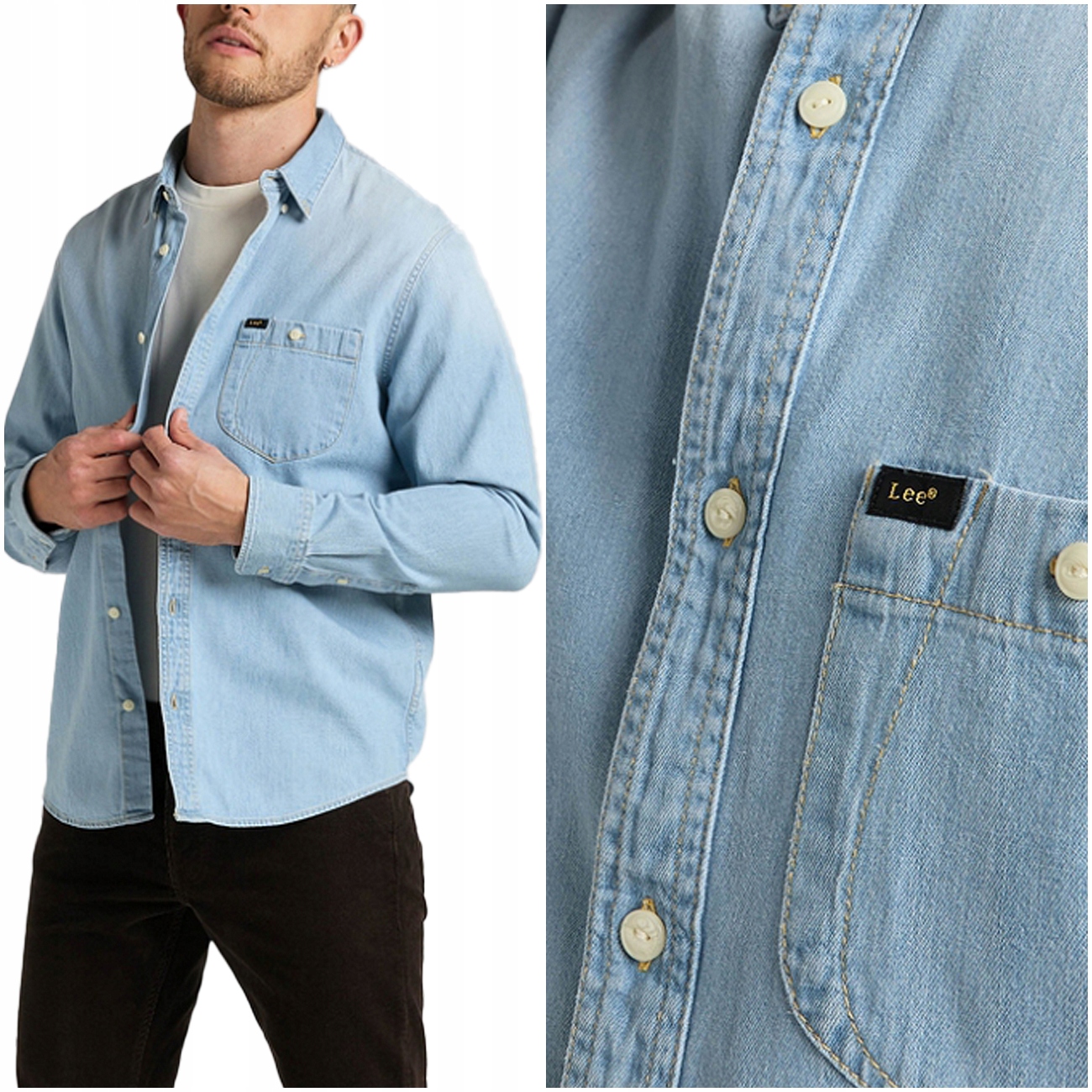 

Lee Riveted Męska Koszula Jeansowa Logo Guziki XL
