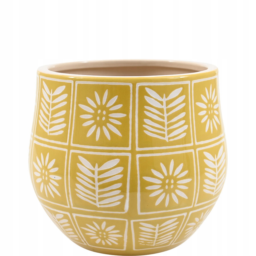 DONICZKA CERAMICZNA ŻÓŁTA W BIAŁE KWIATY OSŁONKA18