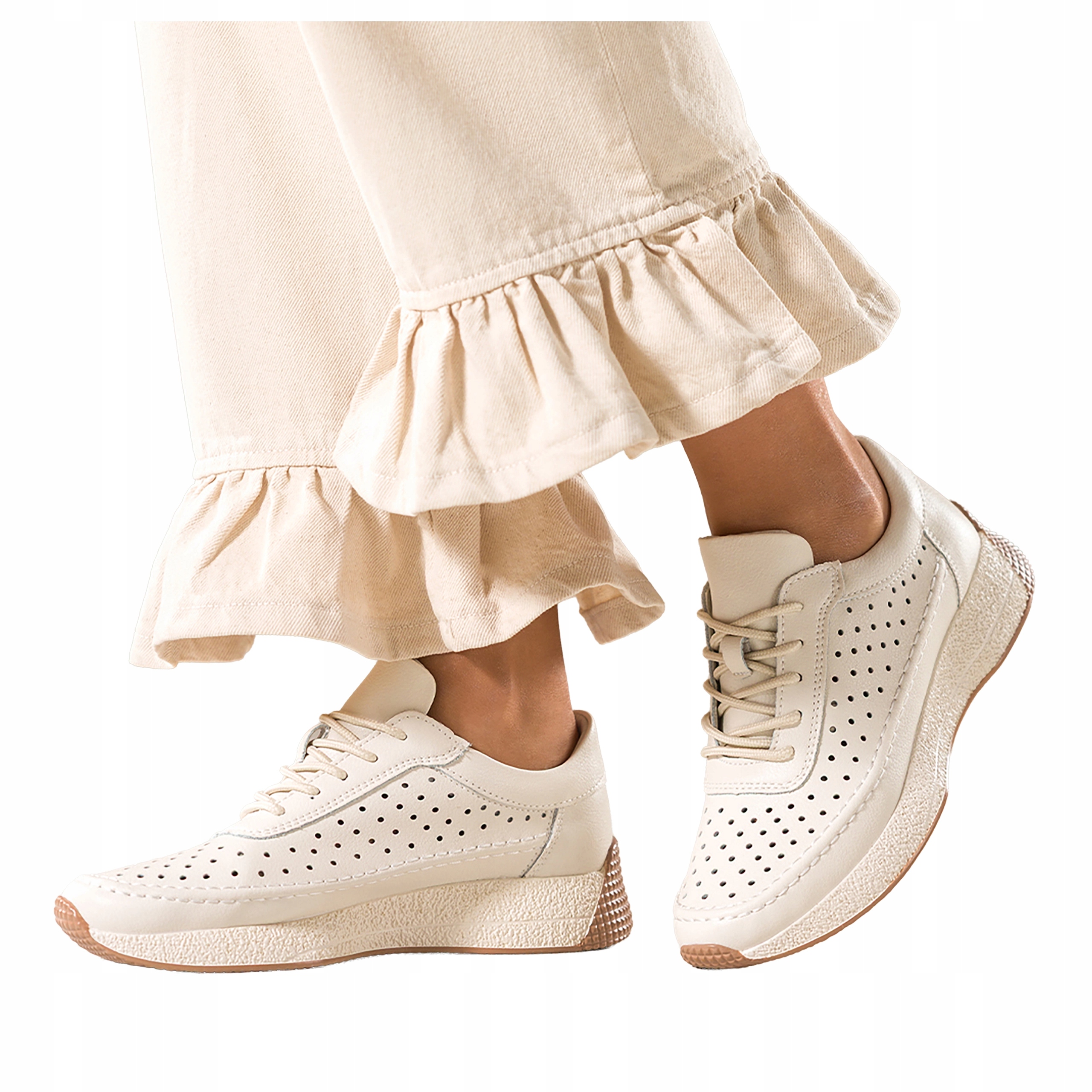 Béžové dámské Ažurové kožené Tenisky na platformě, Šněrovací, velikost 39