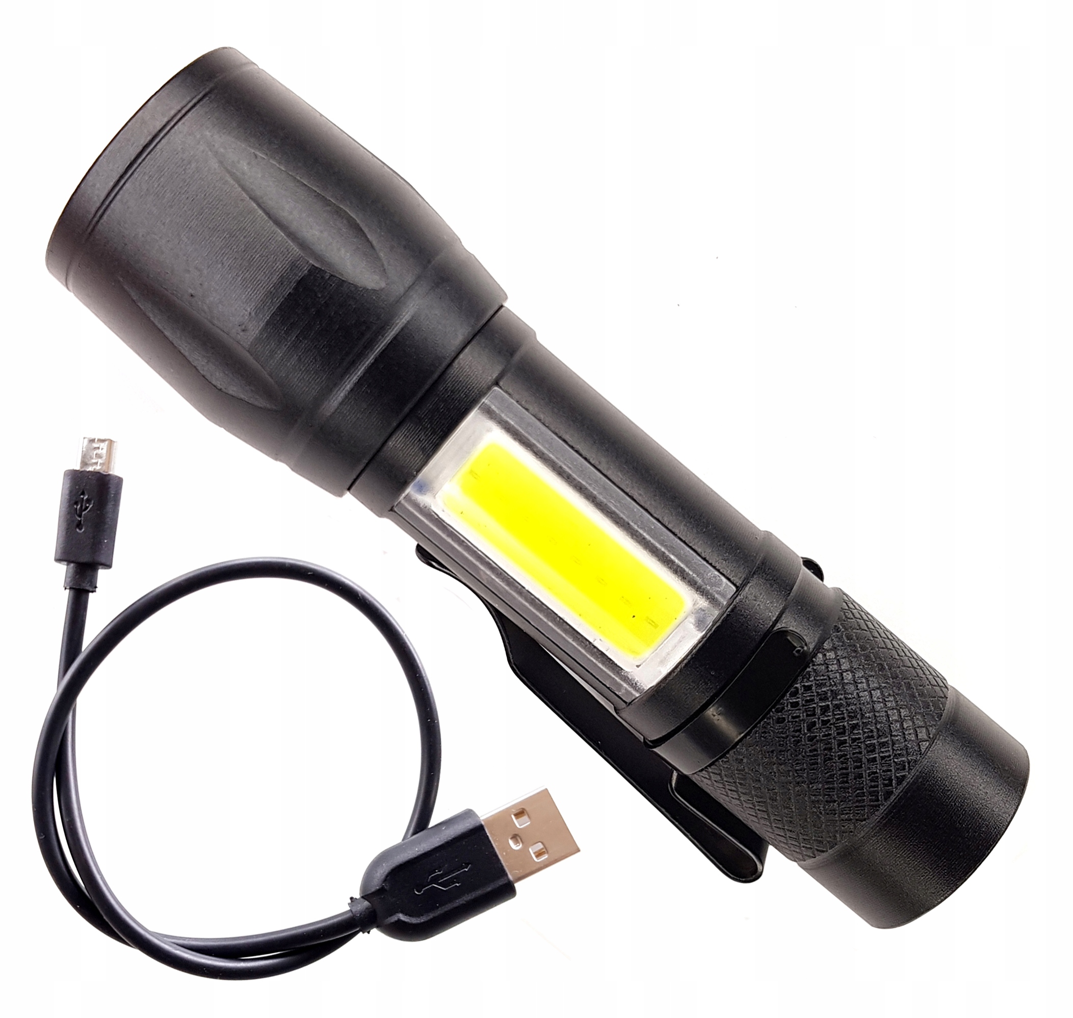 LATARKA USB 2X LED T3 COB USB Z AKUMULATOREM ZASIĘG 400m ZDJĘCIA NOCĄ