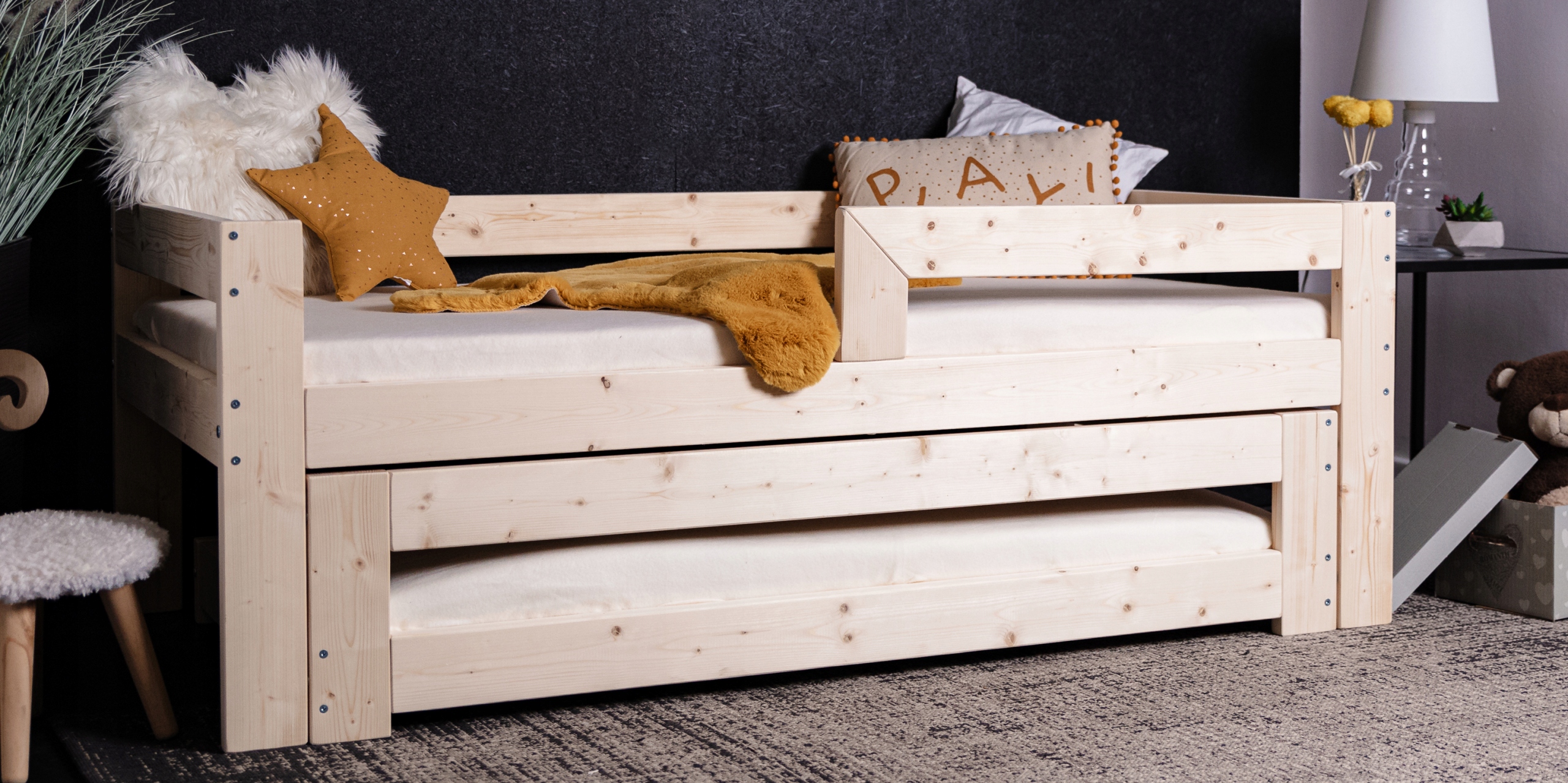 DZIECIĘCE ŁÓŻKO DWUOSOBOWE NISKIE 90X180 PIĘTROWE WYSUWANE PODWÓJNE EAN (GTIN) 5905943377309