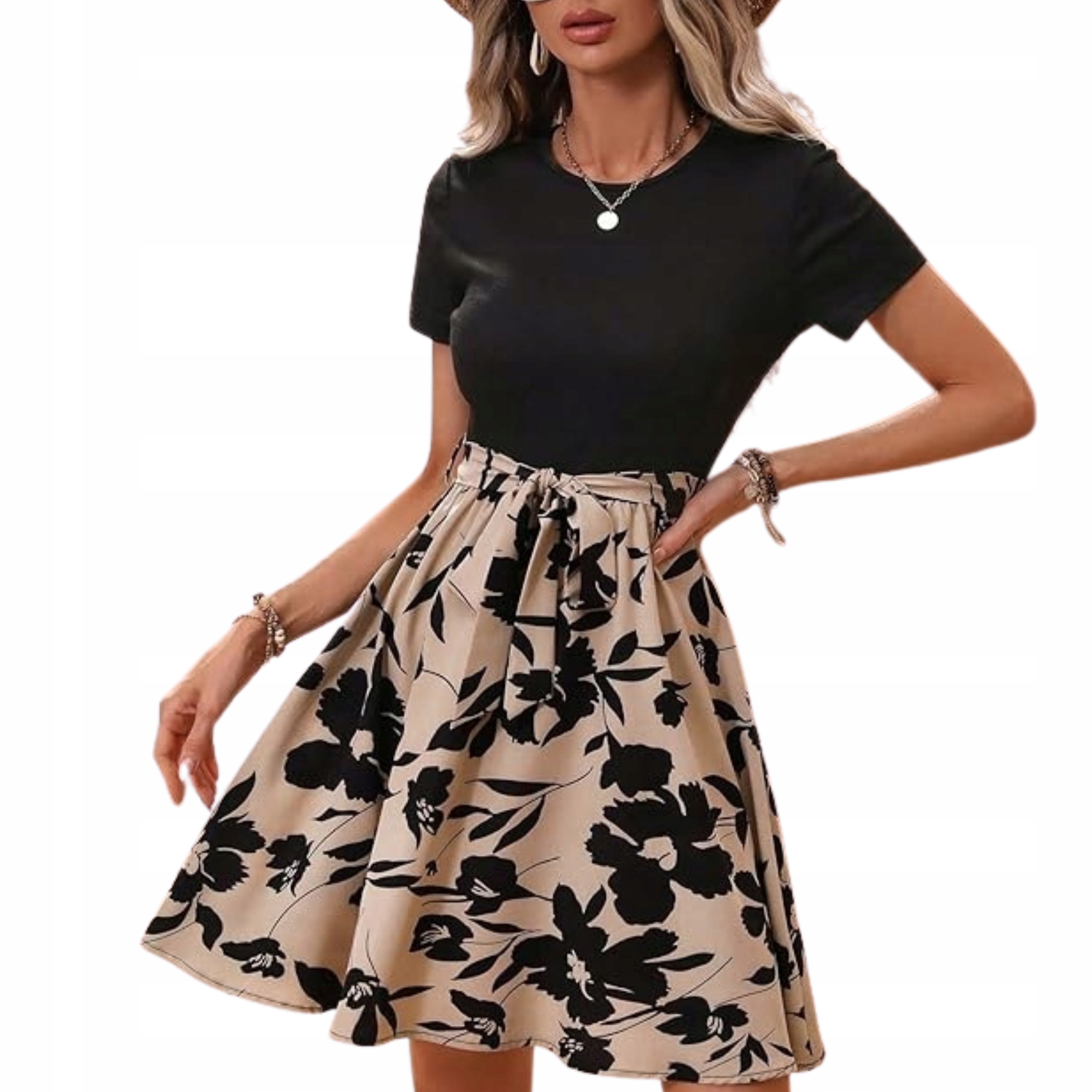 Sukienka damska midi zwiewna luźna rozkloszowana letnia wzorzysta kwiatowa