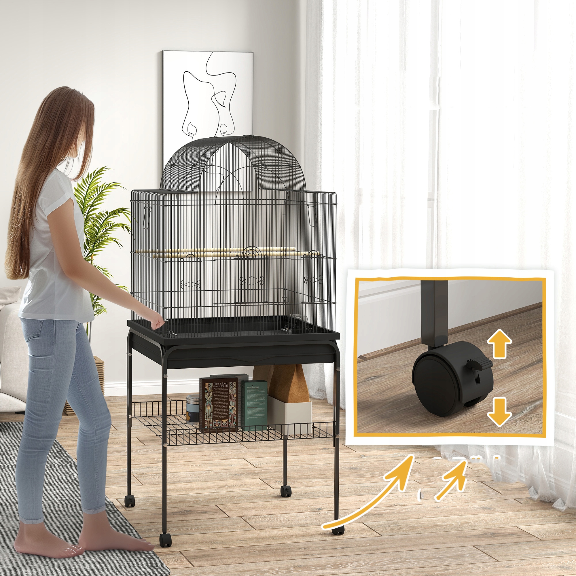 Levně Velká klec pro ptáky, klec pro andulky s podnosem krmná stanice, ptačí dům s kolečky