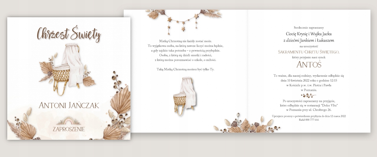 Zaproszenie na Chrzest Święty personalizacja ZCC05 Wysokość produktu 14.2 cm