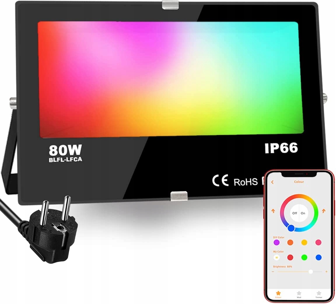

Halogen Led Rgb 80W Aplikacja 16MLN Kolorów IP66