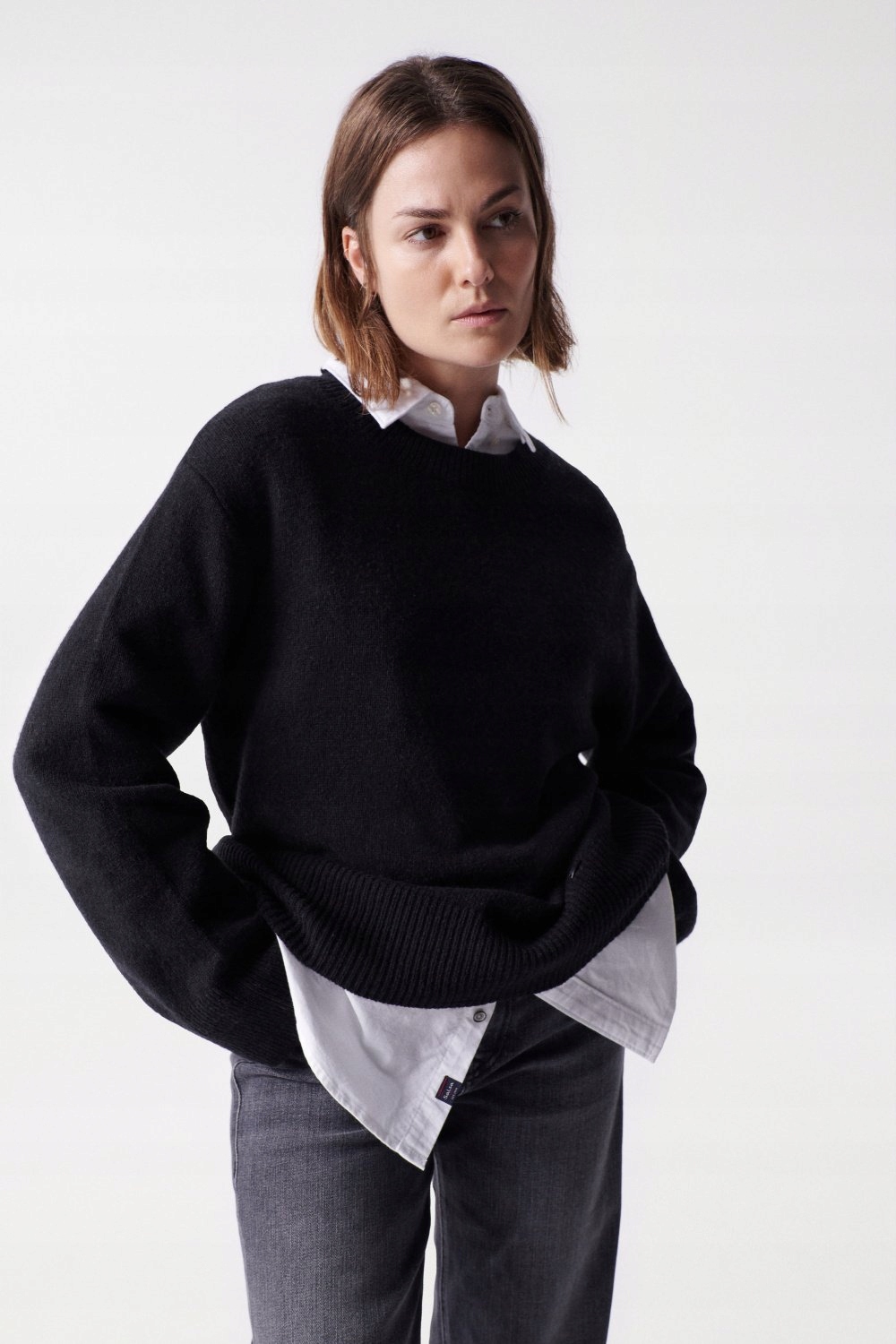 Černý svetr s příměsí vlny Salsa Xs