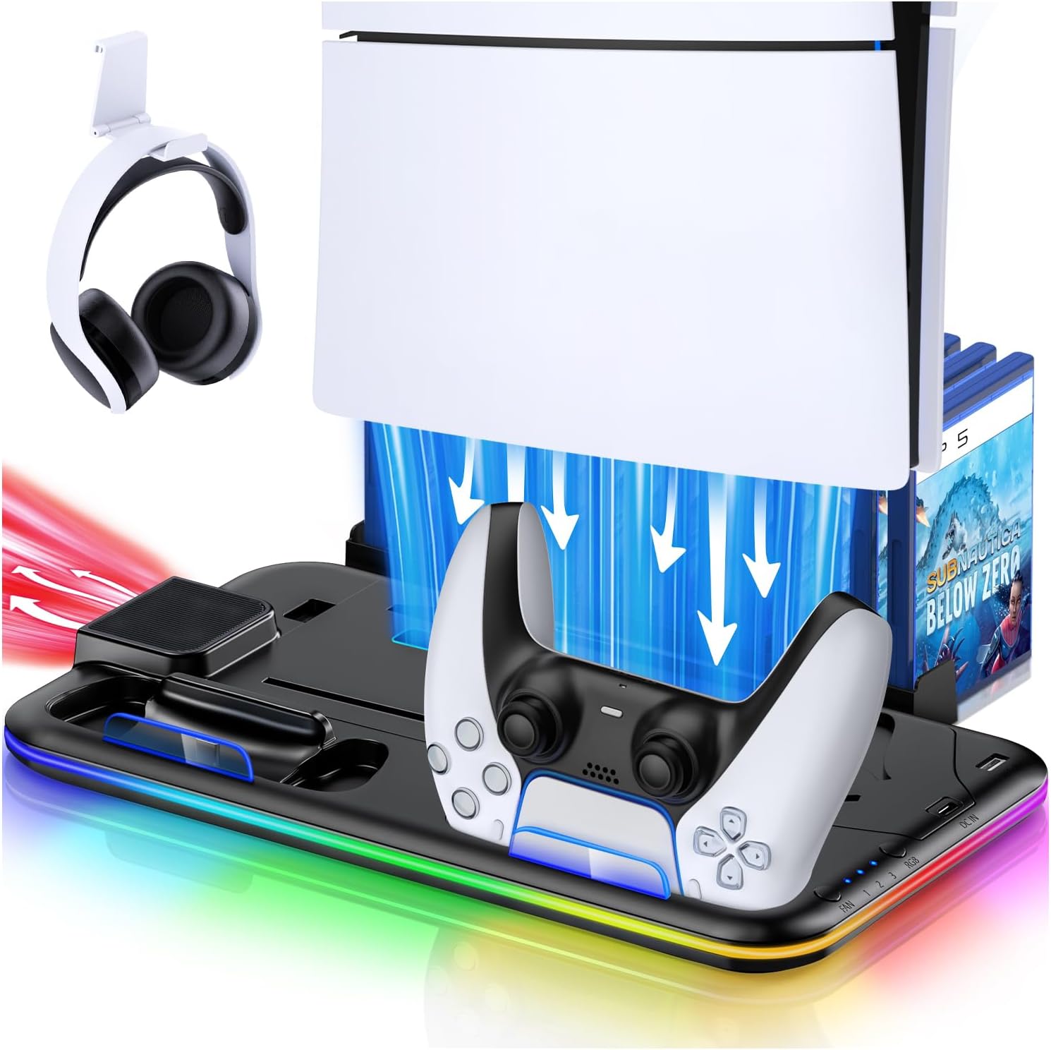 Multifunkční stanice pro PS5 Nabíječka Chladicí stojan Nabíjecí stojan