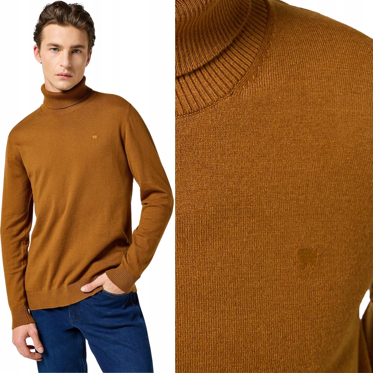 Wrangler Turtleneck Monks Robe hnědý rolák s příměsí vlny Regular L