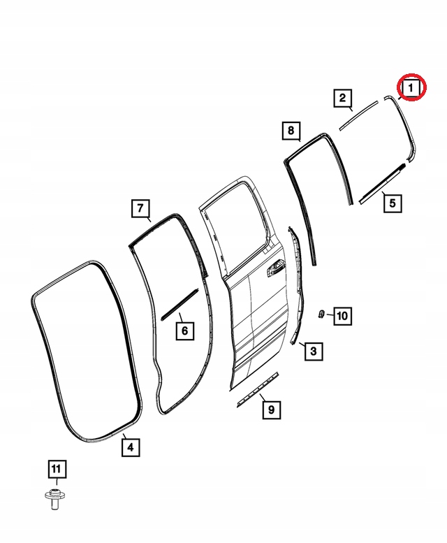 Ram 1500 V moulding door left rear part 2019-24