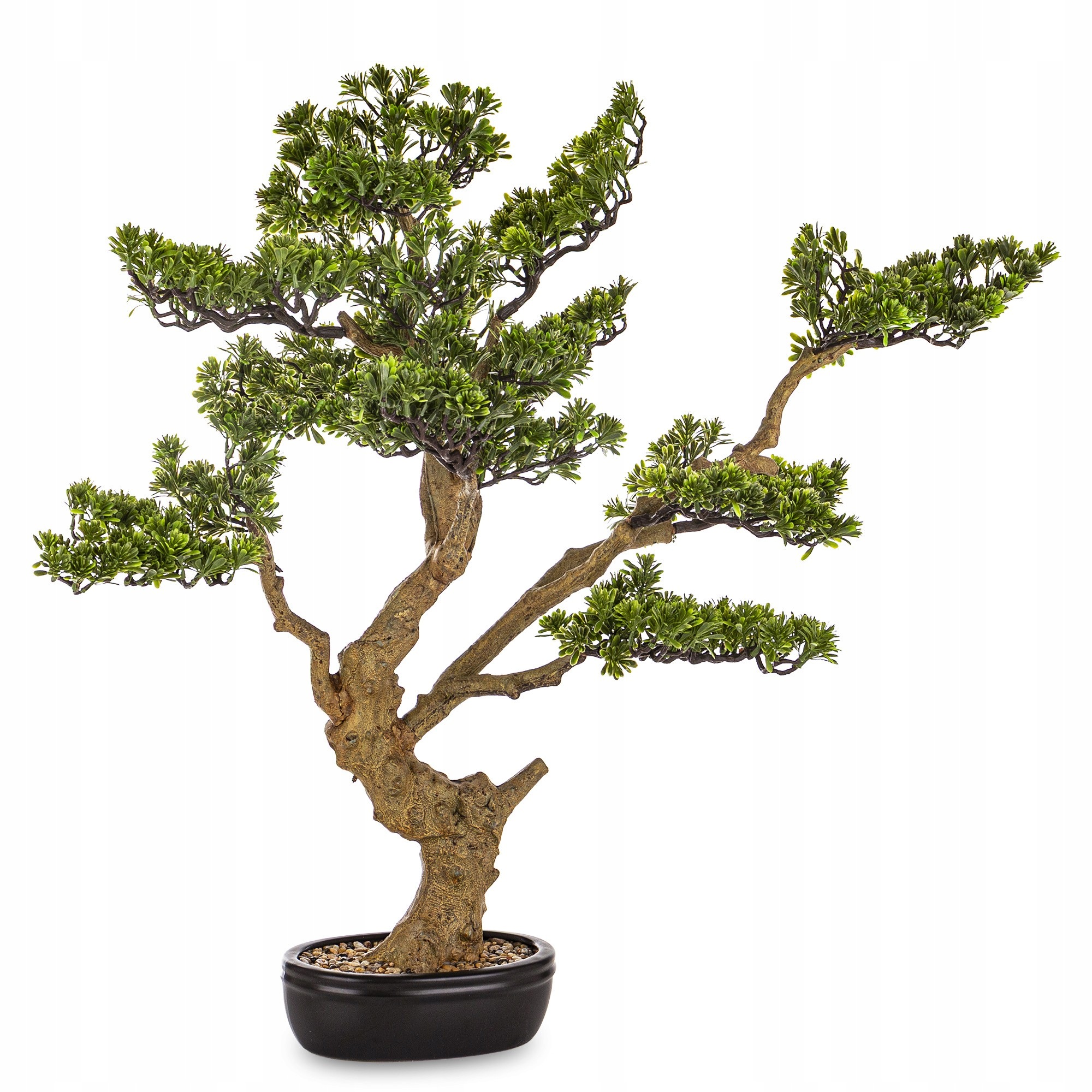 Zelená dekoratívna rastlina v kvetináči, bronz, umelý kvet, strom bonsai