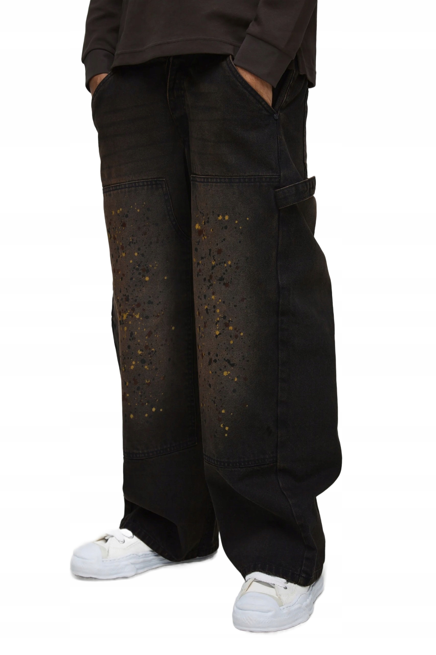 Boohooman Volné Černé Pánské Džíny S Malovaným Vzorem A Kapsami 34 Z3A