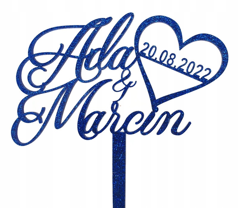 

Topper ślubny imionami Imiona Data niebieski broka