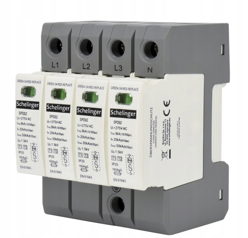 Ogranicznik przepięć 4P 8kA(10/350) Klasa T1+T2 (b+c) Schelinger