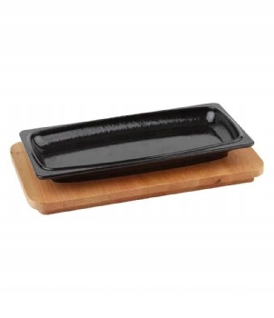 Liatinový tanier 30x15 cm s dreveným podstavcom