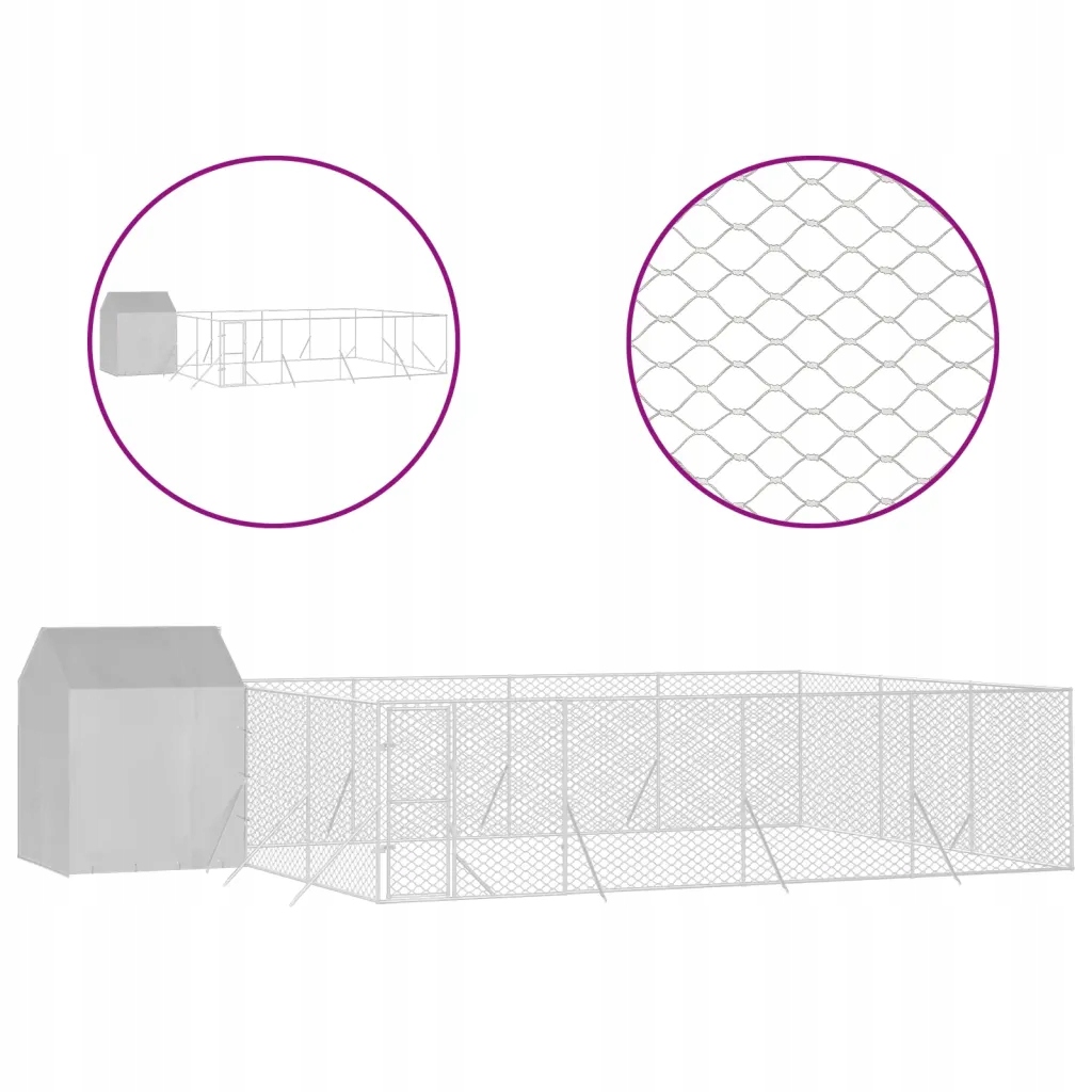 Levně Kotec pro psa, se střechou, stříbrná, 10x6x2,5m, ocel galvanizovaná