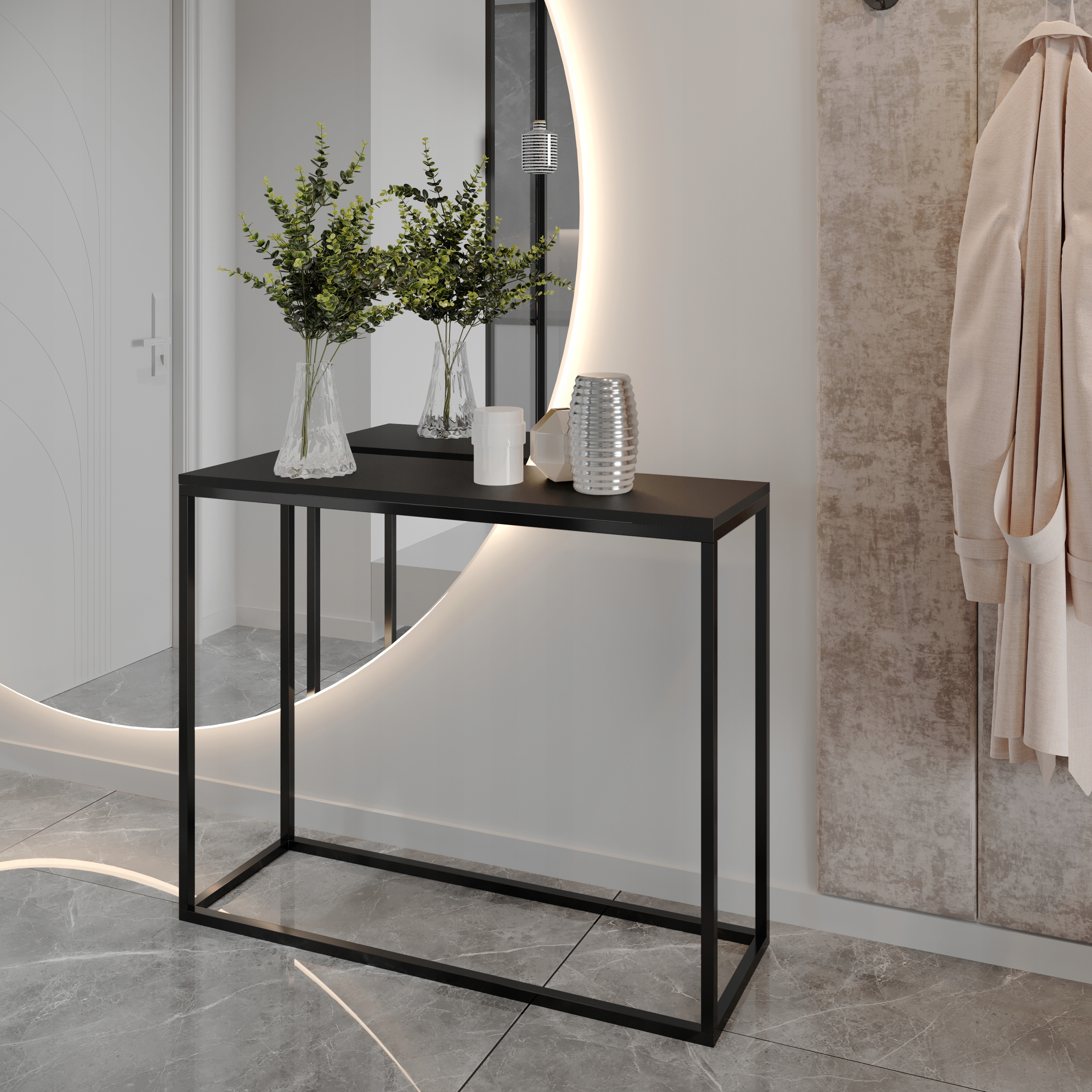 Czarna konsola 80 do przedpokoju do sypialni konsola loft industrialna C1 Głębokość mebla 25 cm