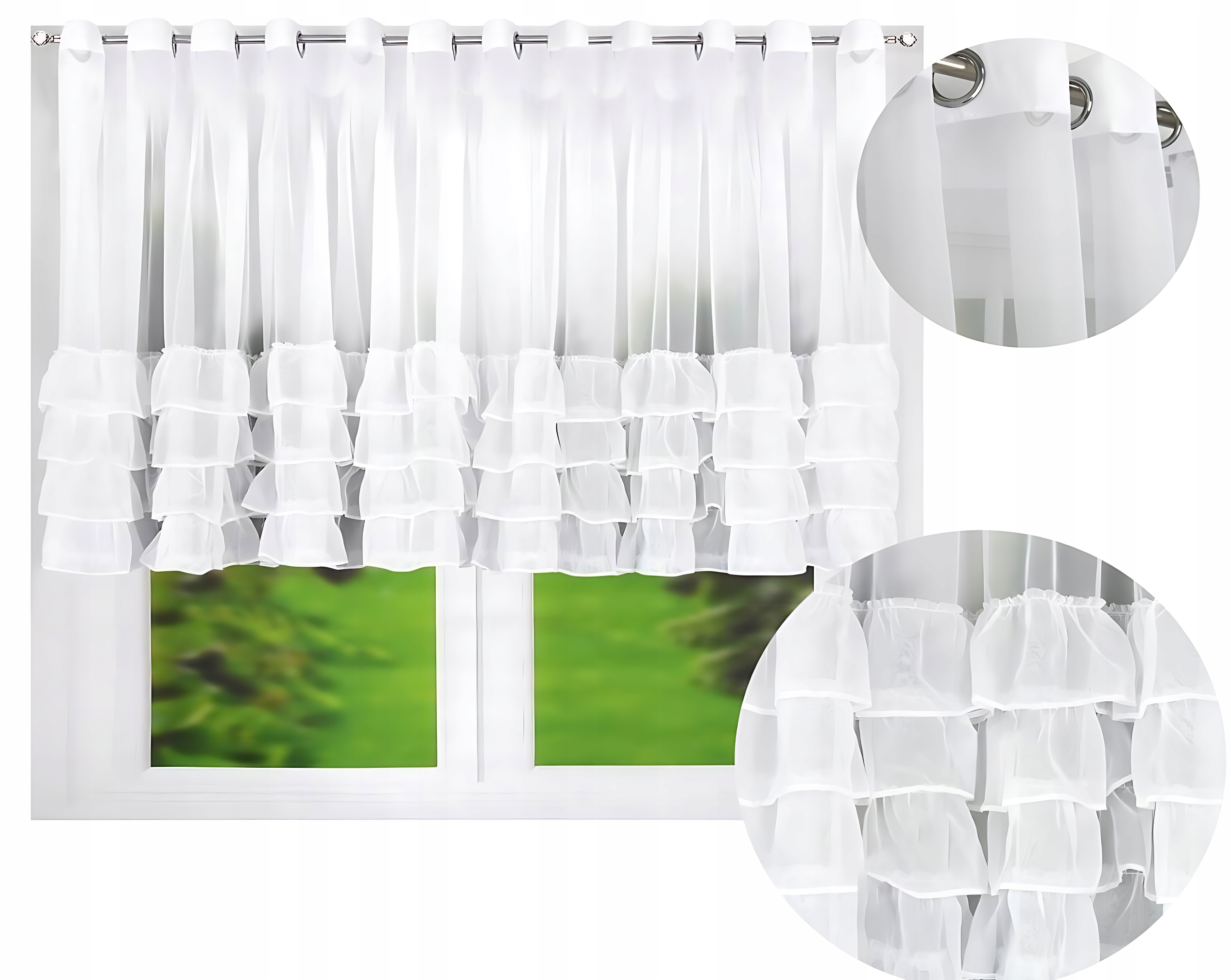 Firana Gotowa z Falbanami Zazdrostka Firanka Woal Przelotki 400x130 cm