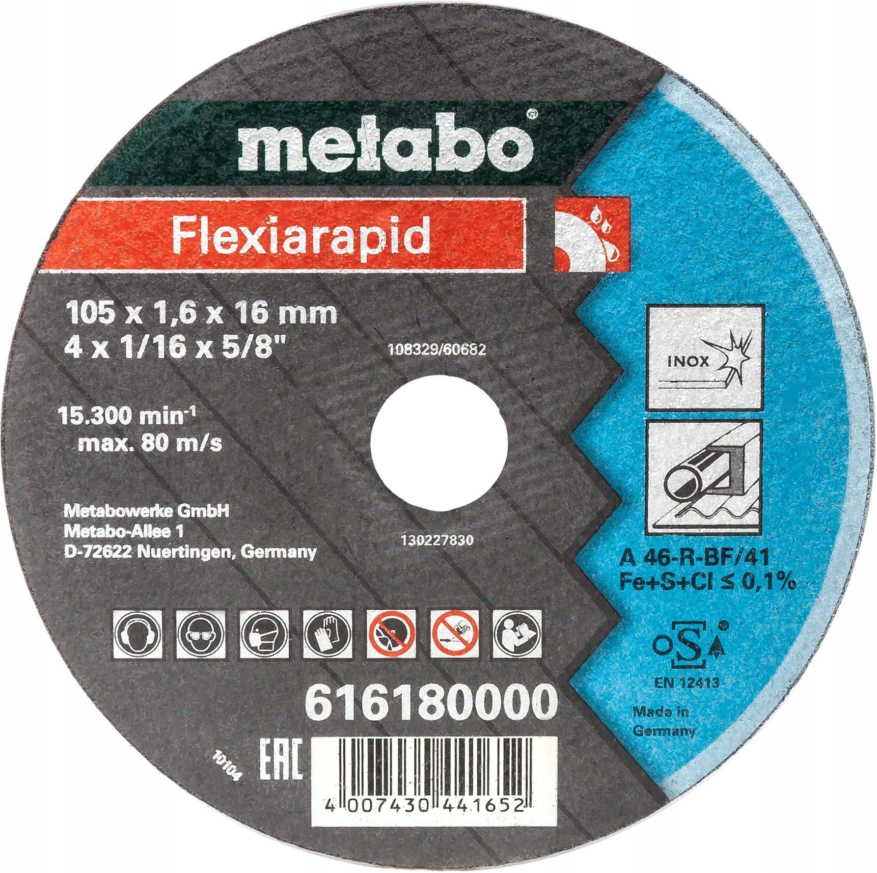

Metabo Flexiarapid Inox Tarcza Cięcia Inox 105x16