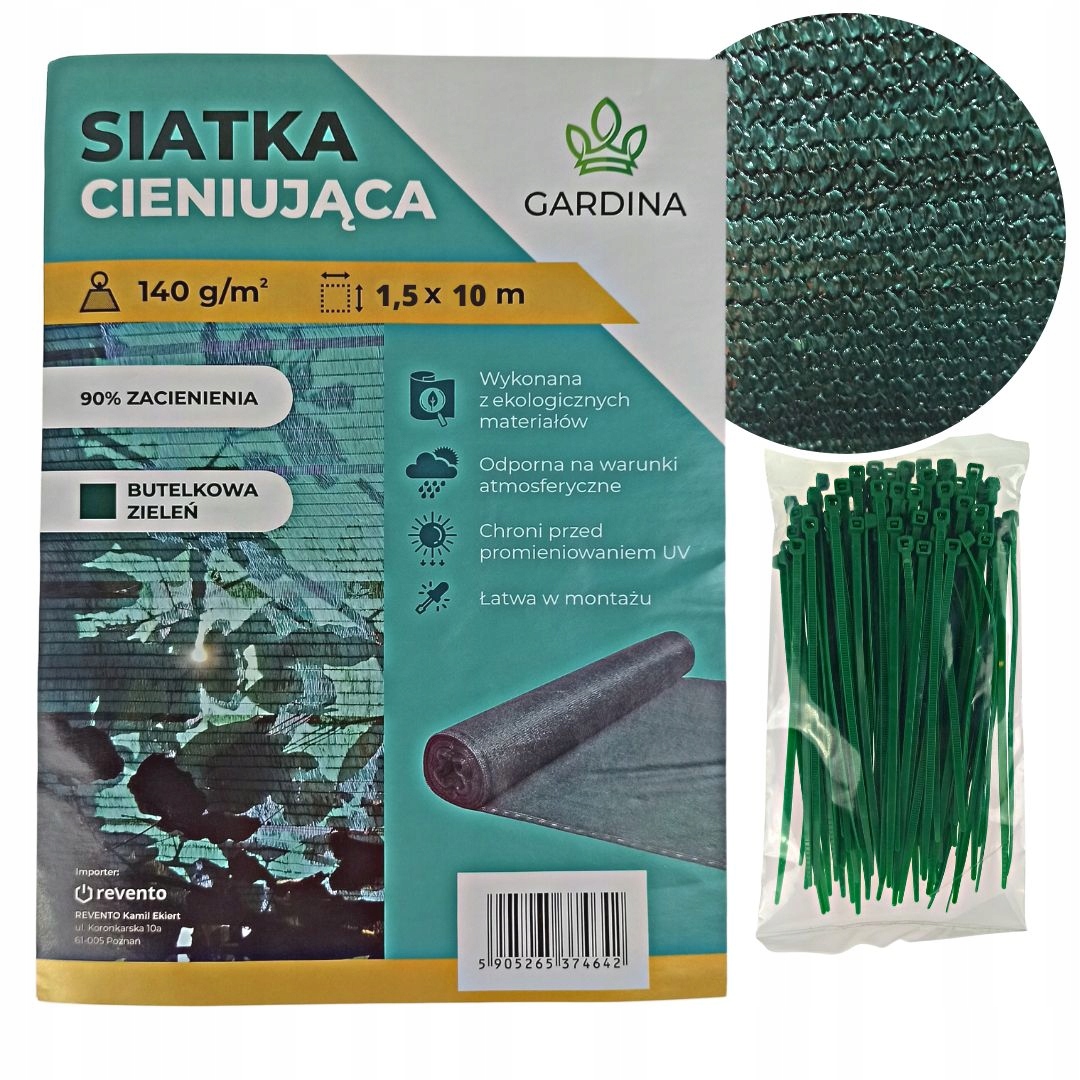 Siatka cieniująca zielona Gardina 1,5x10m + opaski EAN (GTIN) 5905265374604