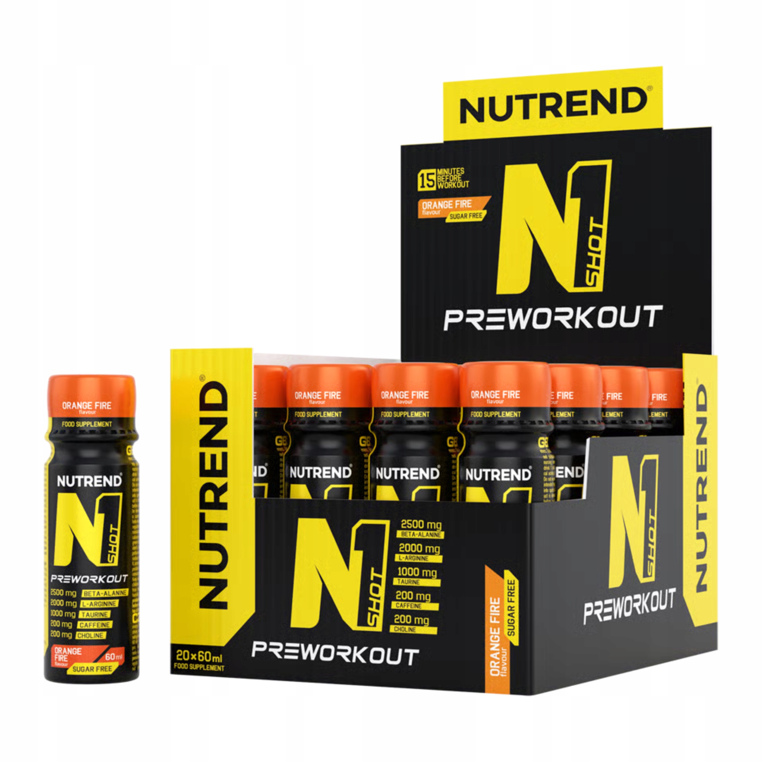 Předtréninkový stimulant N1 Shot 20x60 ml Energie Trénink 200mg Kofein Nutrend