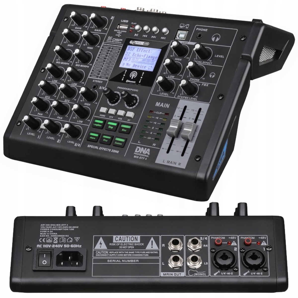 Dna Mix-eff 4 analogový mixážní pult zvuku 4 kanály Usb MP3 Bluetooth Phantom