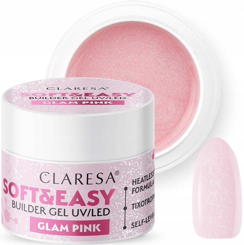 Claresa Soft Easy Builder Gel Stavební Gel Glam Pink Růže s drobinkou 90 g