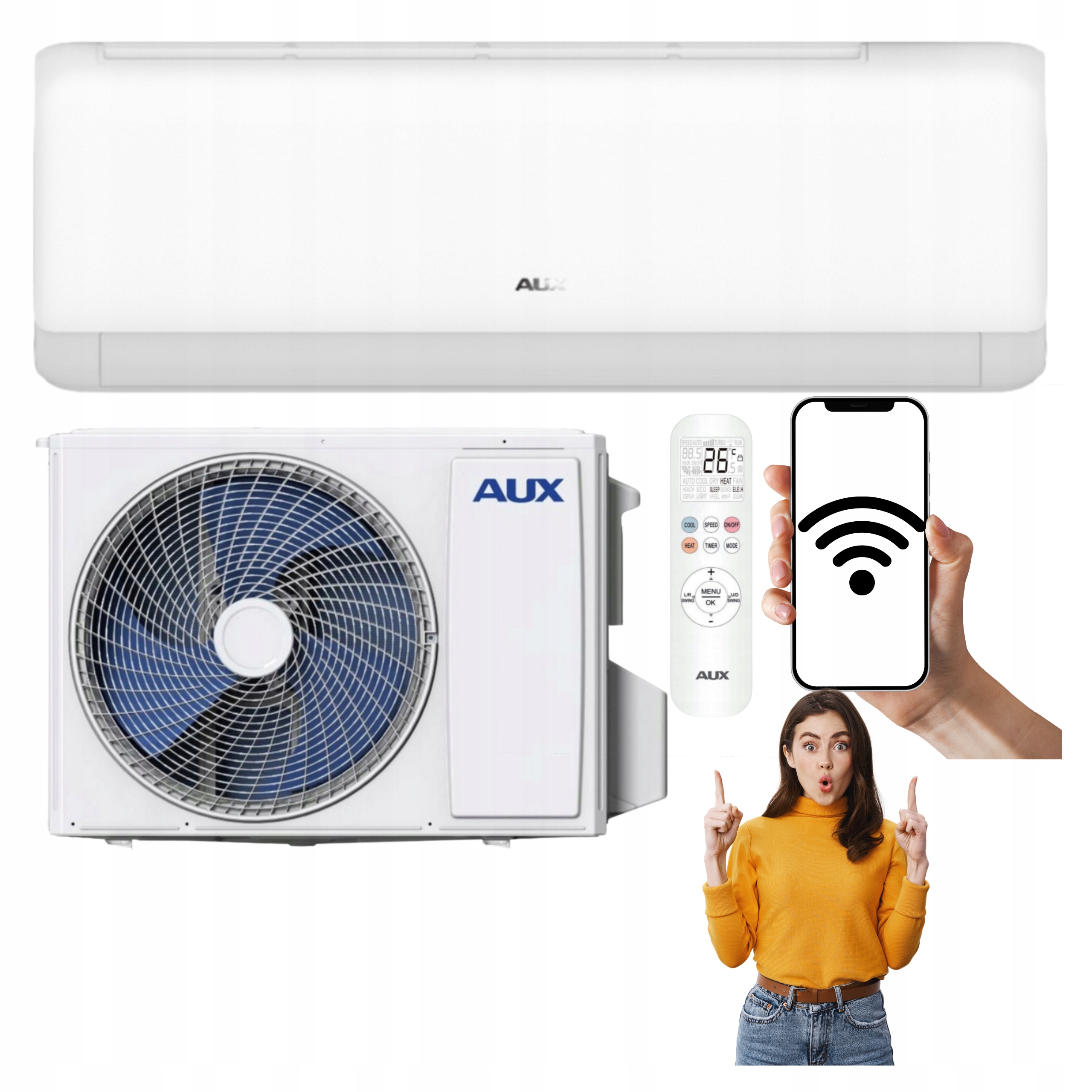 Nástěnný klimatizátor Aux Q-Smart Eco 5,3 kW 55 m2 Wi-Fi Výkonná Klimatizace