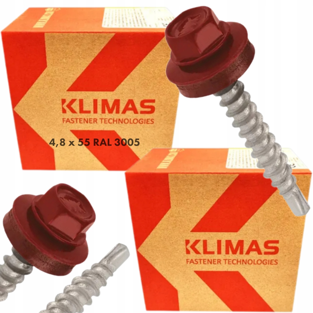 2x Samovrtné vruty pro farmáře, dřevo 4,8x55, podložka Epdm Ral 3005 200ks