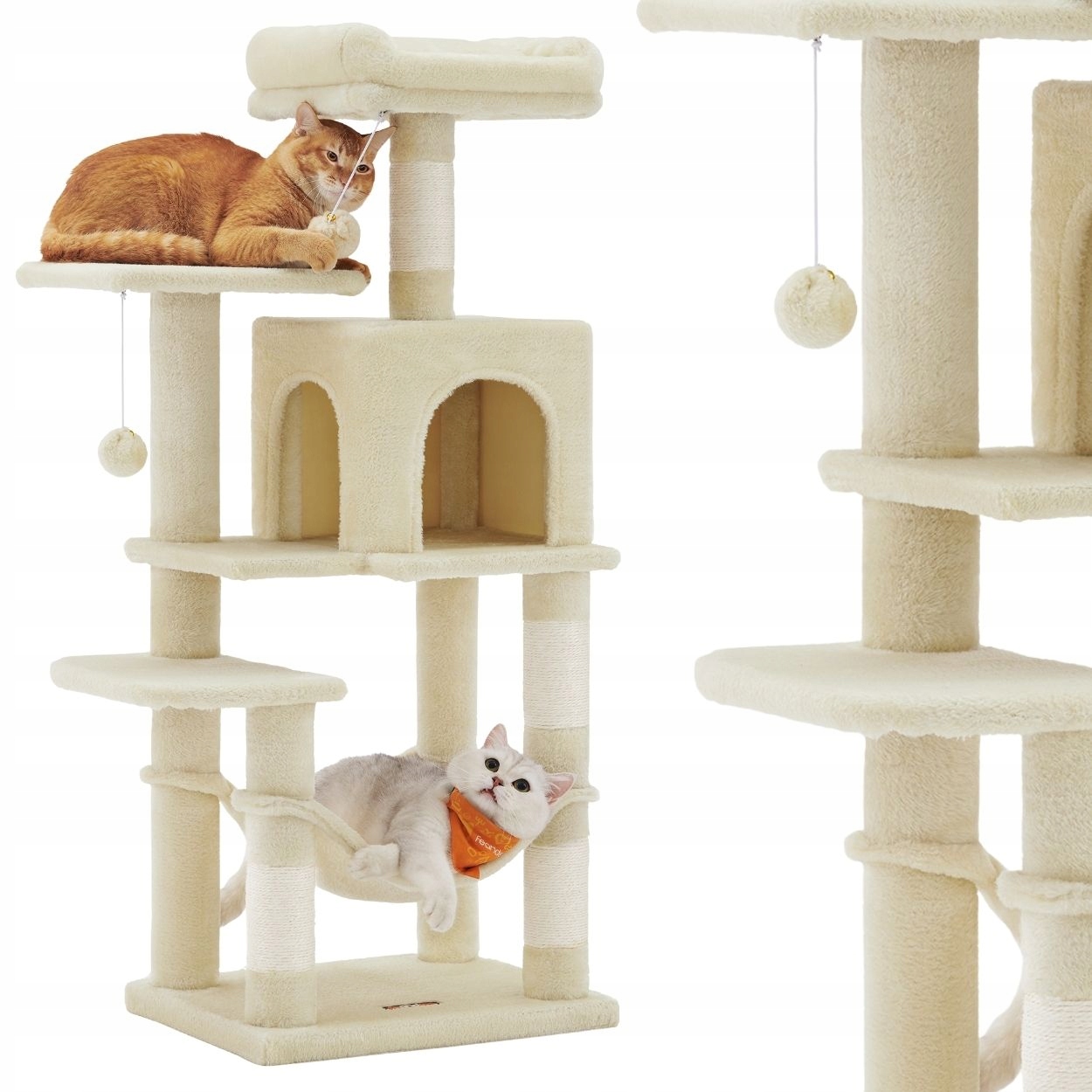 Drapak Dla Kota Beżowy domek z budką platformą hamak legowisko duży 112 cm