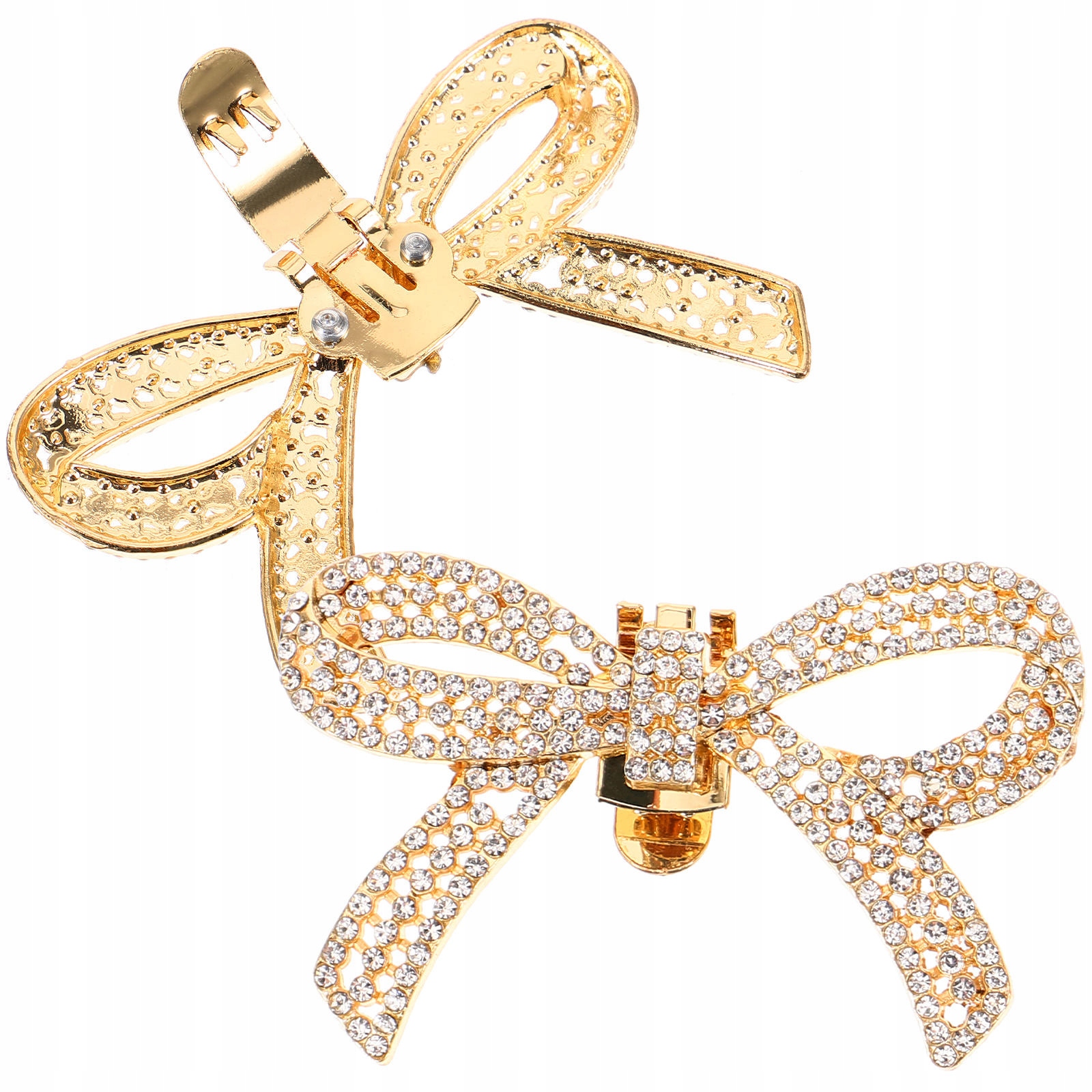 1 PARA OZDOBNYCH KLIPSÓW DO BUTÓW Z KOKARDKĄ I CYRKONIAMI, ZŁOTE