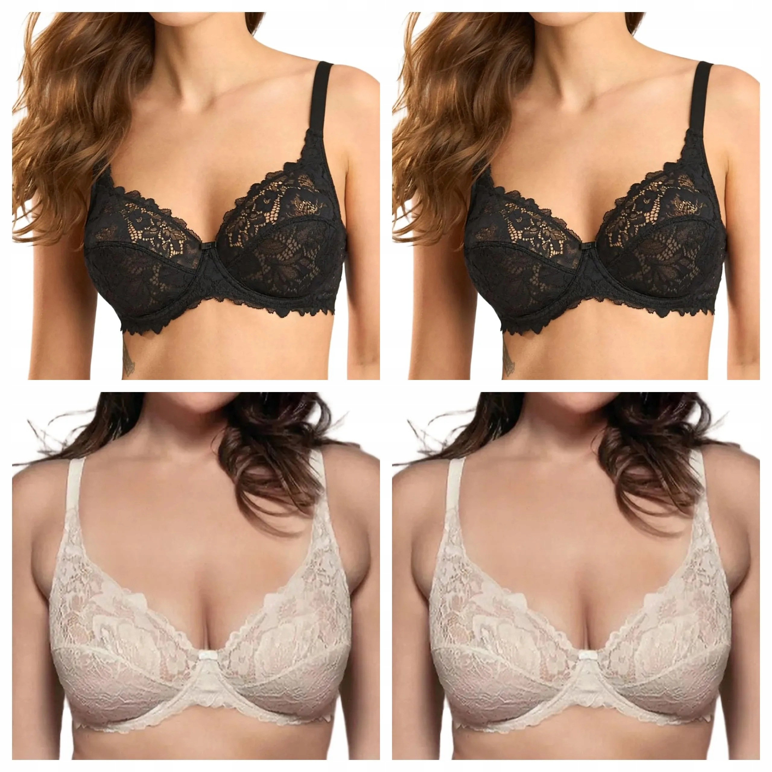 4x měkká krajková podprsenka Lormar Curvy 400L 2x ecru 2x černá 80B