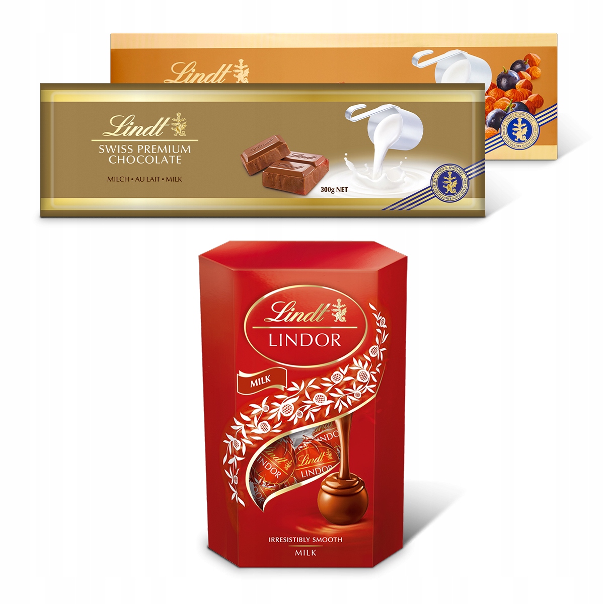 Zestaw Lindt czekolady Swiss 2x300g praliny Lindor mleczne 200g