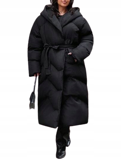 Shein Plus Size Černá Prošívaná Bunda S Kapucí A Páskem 50 1KA