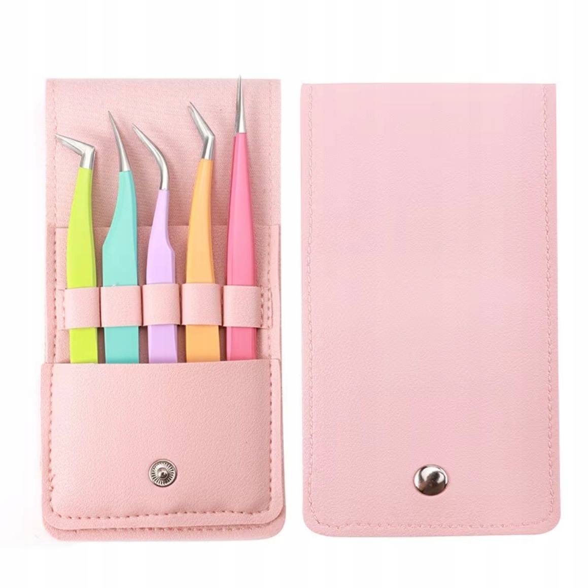 5x PĘSETA PRECYZYJNA WYGIĘTA PROSTA OSTRA PENSETA DO WYKLEJANEK RZĘS W ETUI