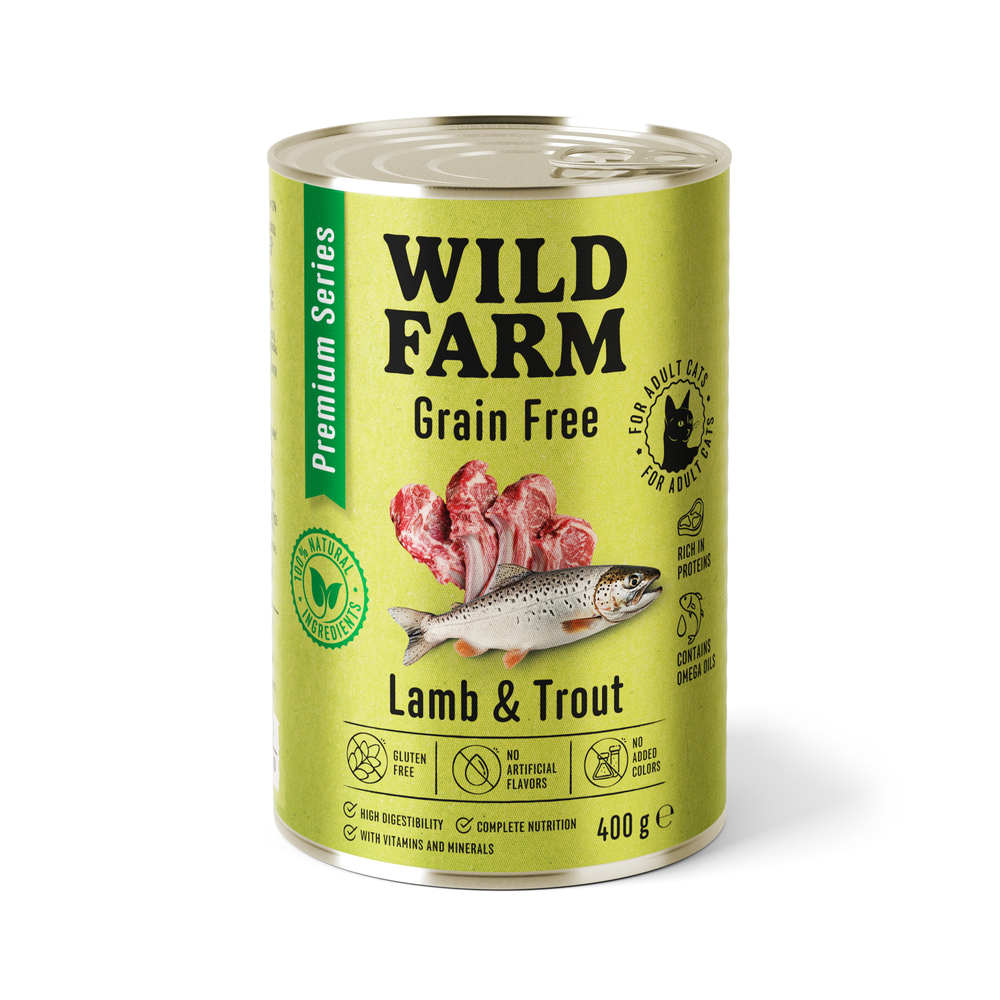 Levně 9X Wild Farm Premium Grain Free Lamb Trout 400g bezobilné krmivo pro kočky