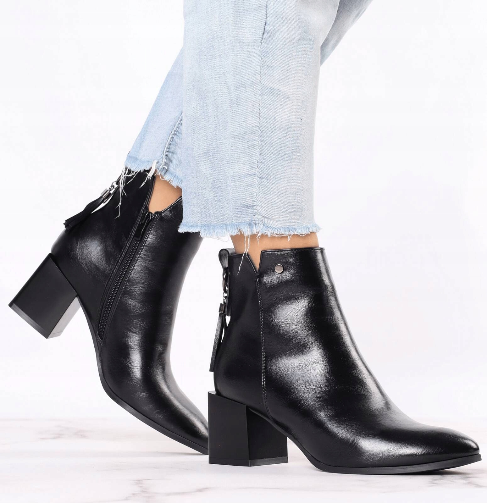 Eleganckie botki czarne na klocku zimowe r.39 Płeć kobieta