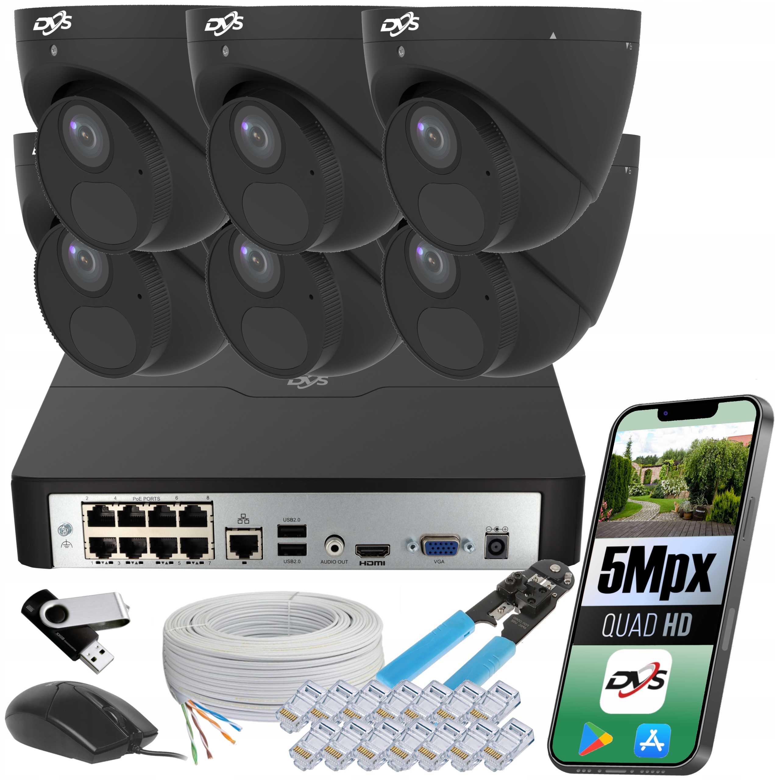 Set Ip Monitorovania 6 Kamier 5 Mpx PoE S Mikrofónmi Puzdro Čierne