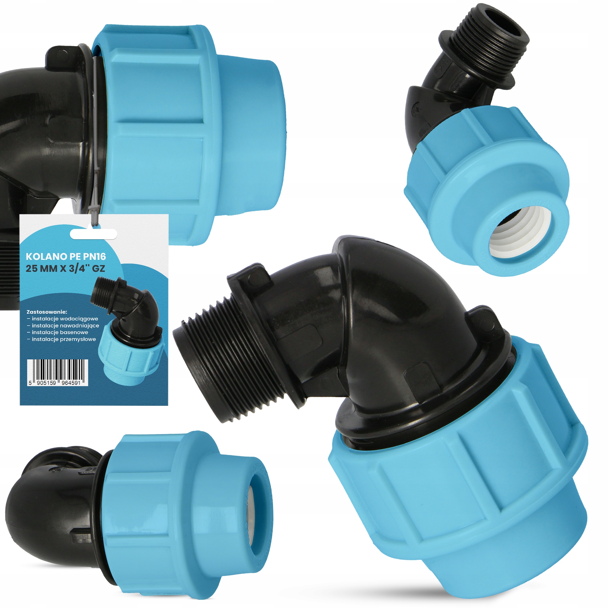 

Kolano PN16 Skręcane Pe Linii Rury 90° fi 25x3/4