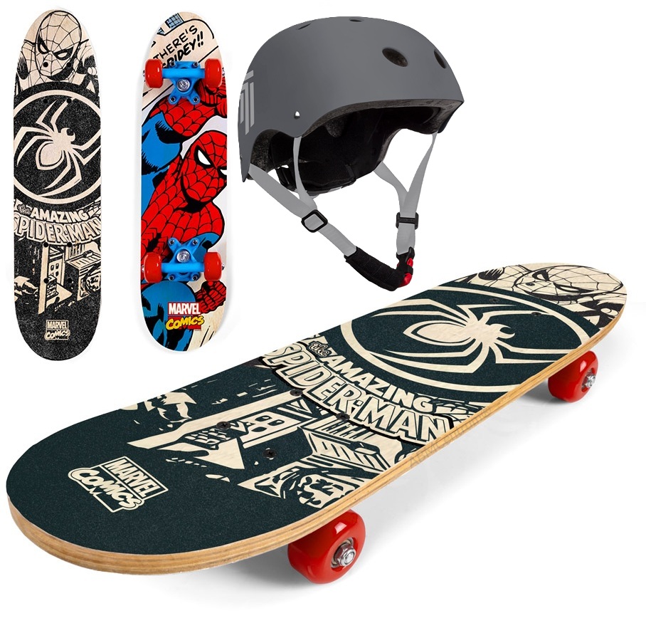 Deskorolka drewniana 61cm Kask orzeszek 52-56 cm rozmiar M Spiderman