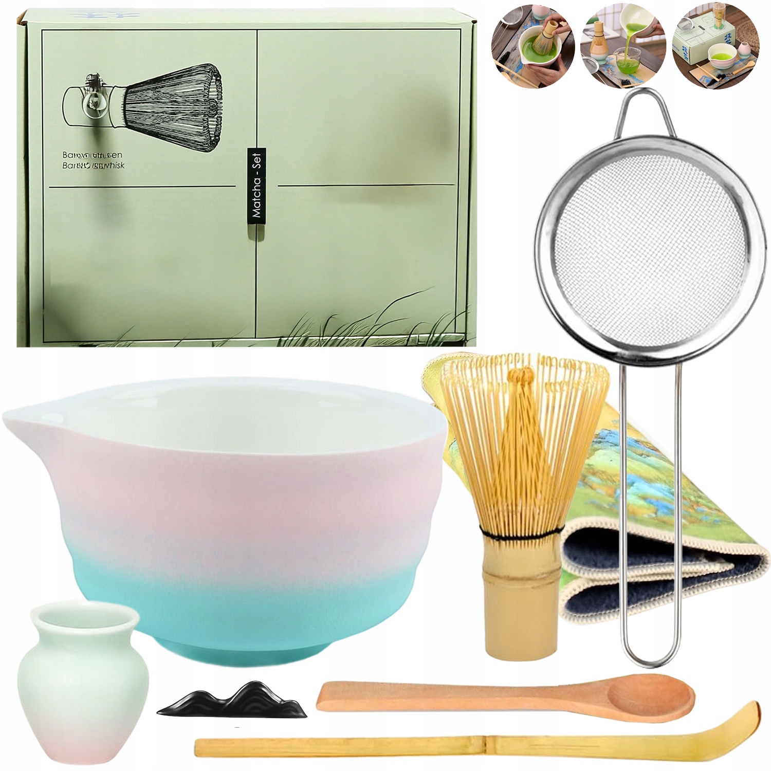 Zestaw Akcesoriów Do Parzenia Herbaty Matcha Matchawan Czarka Miotełka 8EL