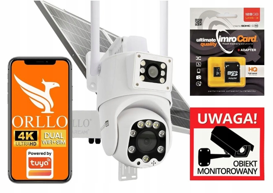 Kamera Orllo TZ8 Dual 4K 8MP WiFi+LTE 2x objektiv+SOLÁRNÍ Panel+karta 128GB