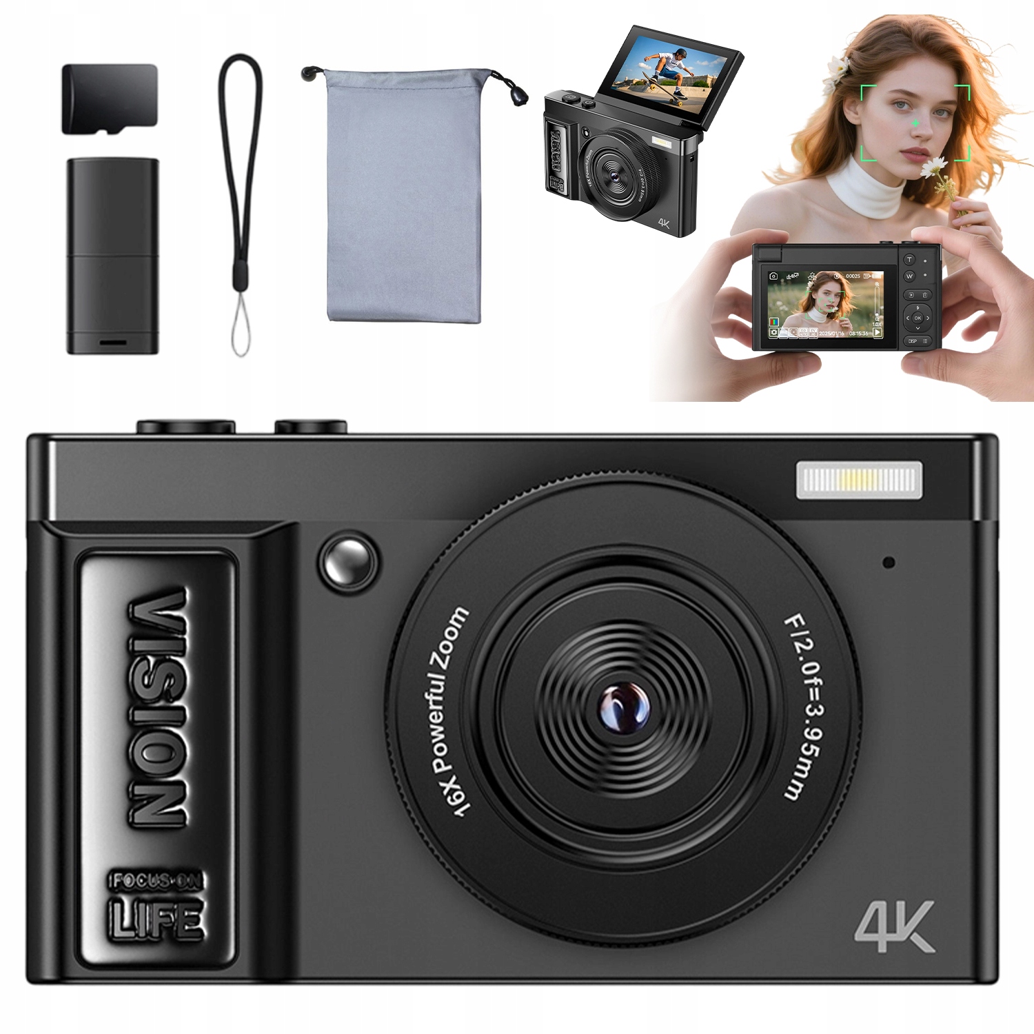 Digitální Fotoaparát 4K 64MP Kamera Vlog Režim Webcam Usb Pro Streamování Karta
