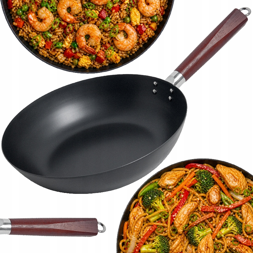 Wok pánev z uhlíkové oceli s plochým dnem 30 cm pro každou varnou desku Emro