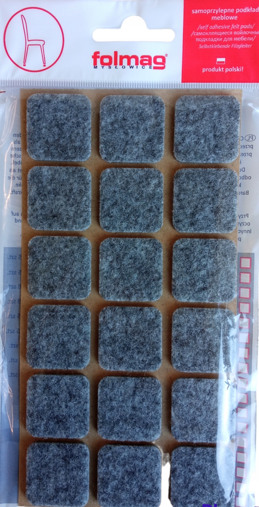 

Podkładki filcowe samoprzylepne Szare –25x25mm